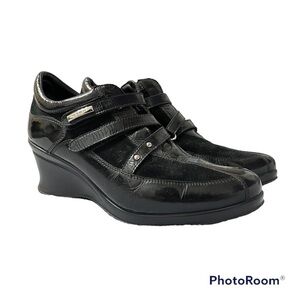GEOX Janice Patent Leather and Suede Wedge Shoes Size 7.5